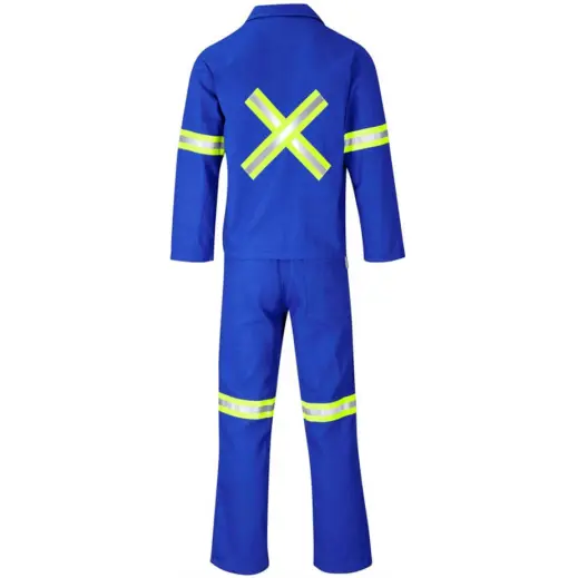 Technician 100 Cotton Conti Suit - Reflective Arms, Legs, Back - Yellow Tape Royal Blue Back